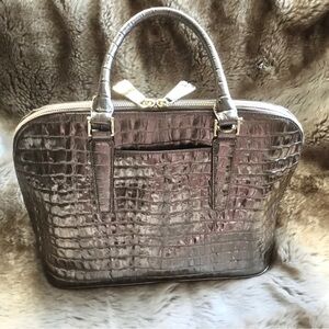 Luxurious Brahmin 100% Genuine Leather Satchel in a bronze embossed print.